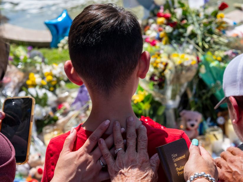 Mourners gather in the main plaza in Uvalde on May 28.