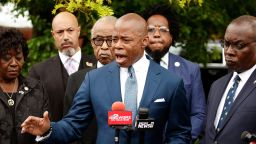 New York City Mayor Eric Adams speaks outside funeral for Buffalo shooting victim Ruth Whitfield who was shot and killed in the attack by an avowed white supremacist at Tops supermarket, in Buffalo, New York, U.S. May 28, 2022.  REUTERS/Lindsay DeDario 