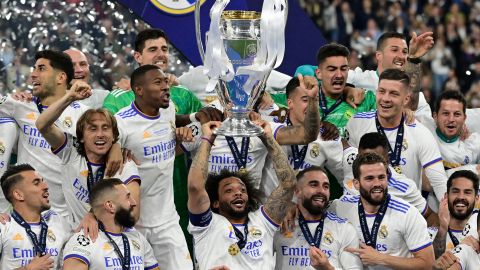 Real Madrid celebrates lifting its 14th European Cup in Paris in May after beating Liverpool 1-0 in the final.