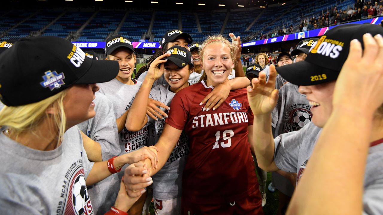 Katie Meyer celebrates with her teammates after defeating the North Carolina Tar Heels during the Division I Women's Soccer Championship in 2019.