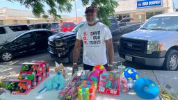 Patrick Johnson drove seven hours from Harleton, Texas, to offer toys to the children of Uvalde. 
