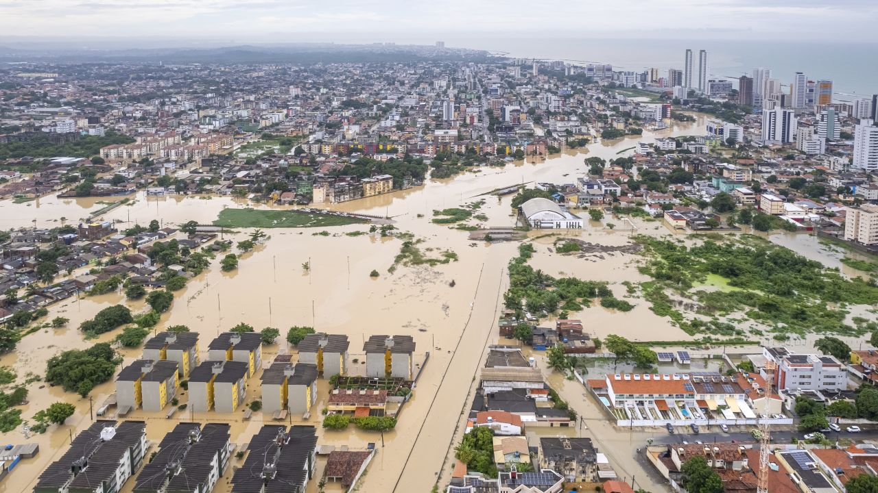 An aerial view from Olinda region of Recife after floods and landslides caused by heavy rains in Pernambuco, Brazil on May 29, 2022. 