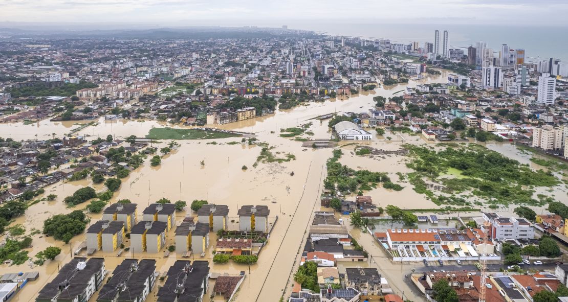 An aerial view from Olinda region of Recife after floods and landslides caused by heavy rains in Pernambuco, Brazil on May 29, 2022. 