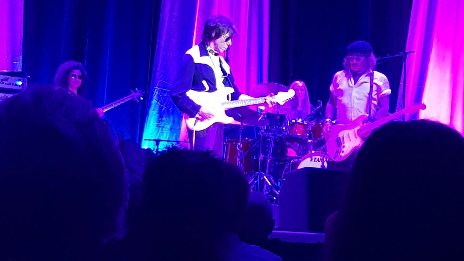 Johnny Depp joins musician Jeff Beck on stage during a concert in England on May 29.