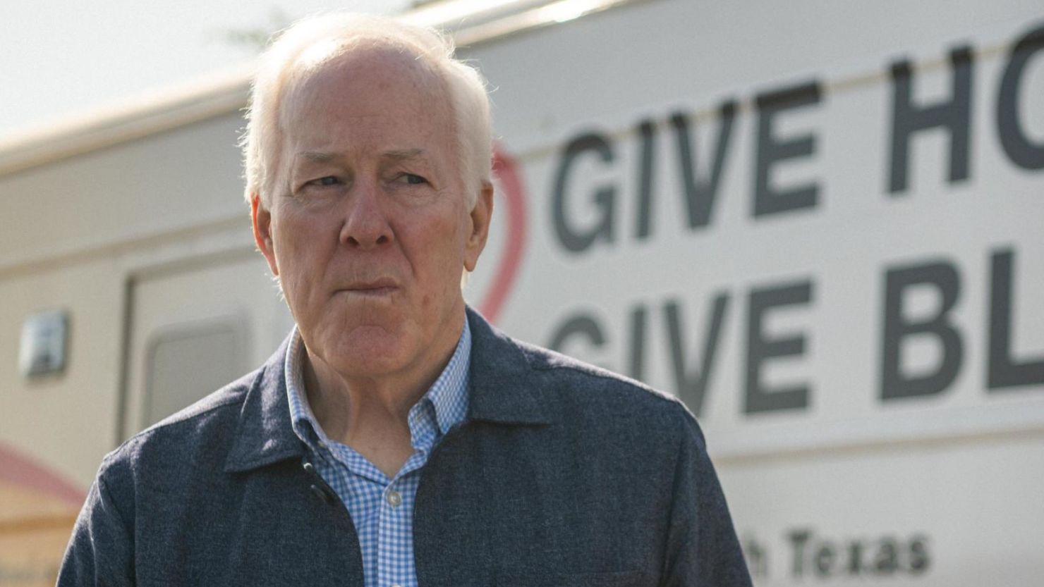 Texas Sen. John Cornyn arrives to donate blood at an emergency blood drive on May 25 in Uvalde, Texas.