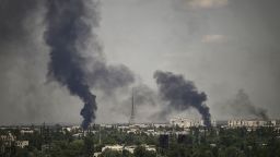 Smoke rises in the city of Severodonetsk during heavy fighting. Russia has made capturing the city its current priority, according to Ukrainian military officials.