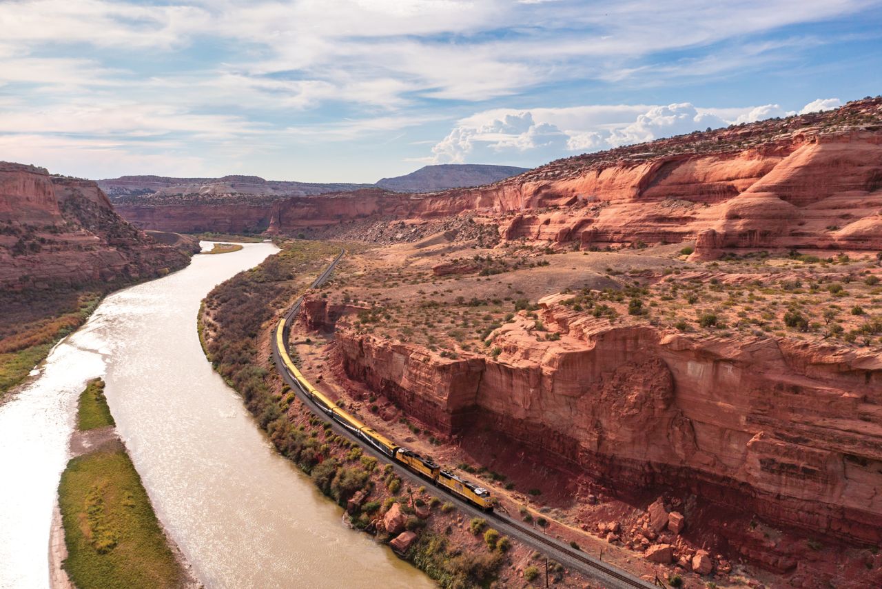 <strong>Rocky Mountaineer: </strong>Oversized windows on the Rocky Mountaineer's Rockies to Red Rocks route allow travelers to soak up the scenery. The two-day luxury trip takes passengers through a series of canyons with steep, rugged rock walls. 