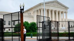 WASHINGTON, DC - MAY 24:  Protective fencing remains up around the U.S. Supreme Court building in anticipation of protest related to a possible decision in the Dobbs v. Jackson Women's Health Organization case that could essentially overturn the Roe v. Wade abortion decision on May 24, 2022 in Washington, DC. In a written opinion leaked last month, Associate Justice Samuel Alito argues that the landmark 1973 decision legalizing abortion was "was egregiously wrong from the start." (Photo by Chip Somodevilla/Getty Images)