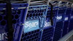 The Sears logo is displayed on shopping carts outside of a Sears store on May 31, 2018 in Richmond, California. 