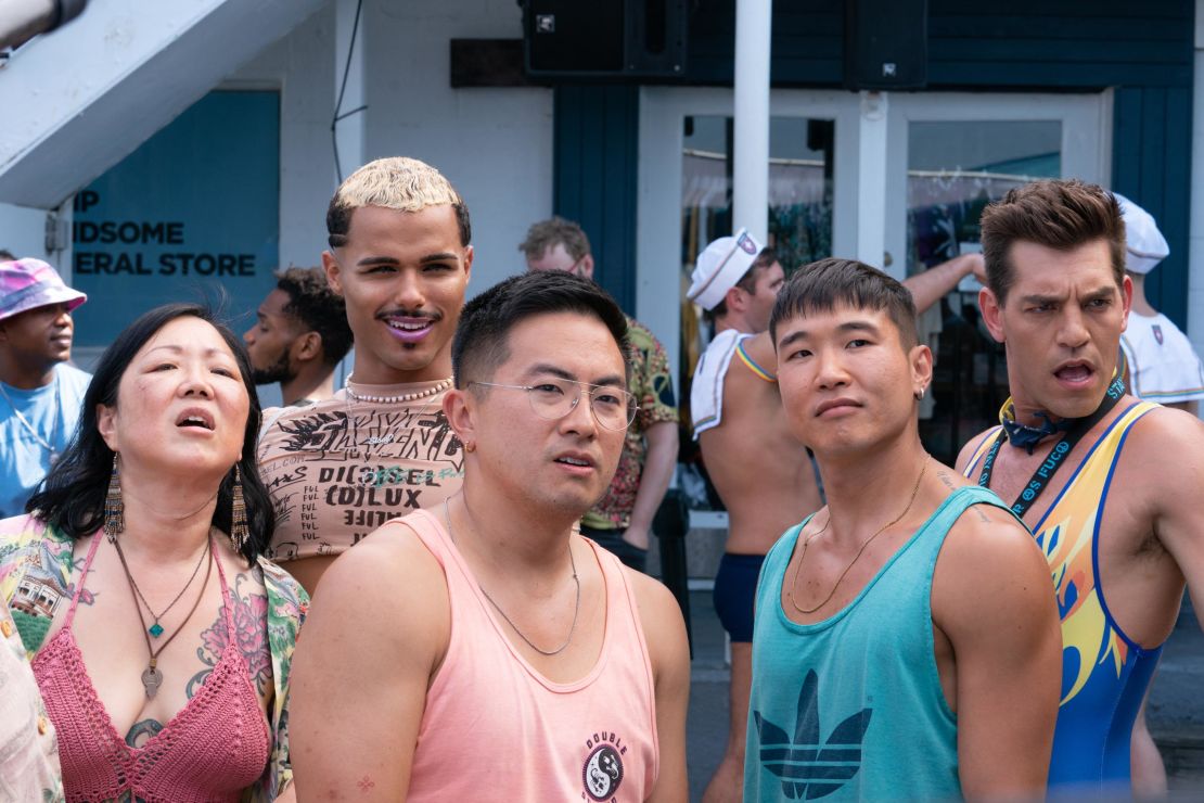 (From left) Margaret Cho, Tomas Matos, Bowen Yang, Joel Kim Booster, and Matt Rogers star in "Fire Island." 