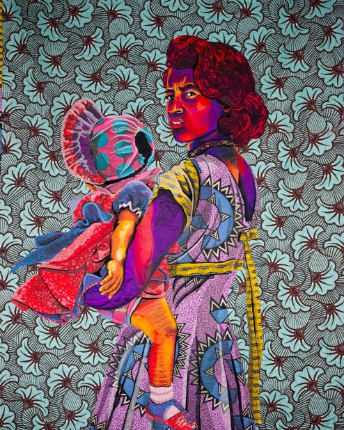American artist Bisa Butler seamlessly blends fabrics, textures and precise stitching to create colorful quilts depicting "people of African descent." "Mobile Madonna" (2022), is based on an image taken by prominent African American documentary photographer Gordon Parks.