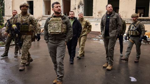 In this photo provided by the Ukrainian Presidential Press Office on Sunday, May 29, 2022, Ukrainian President Volodymyr Zelenskyy visits the war-hit Kharkiv region. 