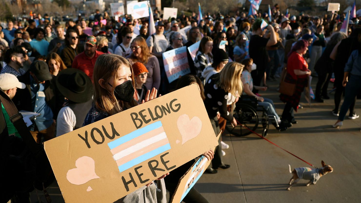 Demonstrators rally March 24 in support of transgender youth outside the Utah State Capitol.