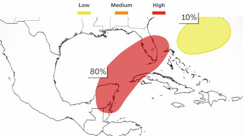The area shaded in red is what has the attention of forecasters at the NHC, for the potential for tropical development within the next few days.