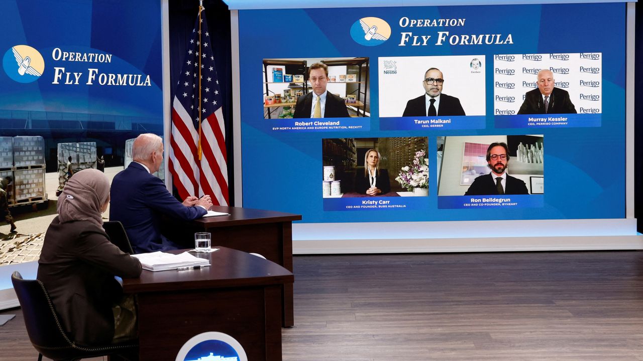 President Joe Biden holds a meeting with White House officials and baby formula manufacturers as part of the US response to the ongoing baby formula shortage on June 1, 2022.