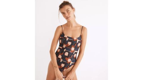 Madewell Second Wave Spaghetti Strap One-Piece Swimsuit in Colorful Collage