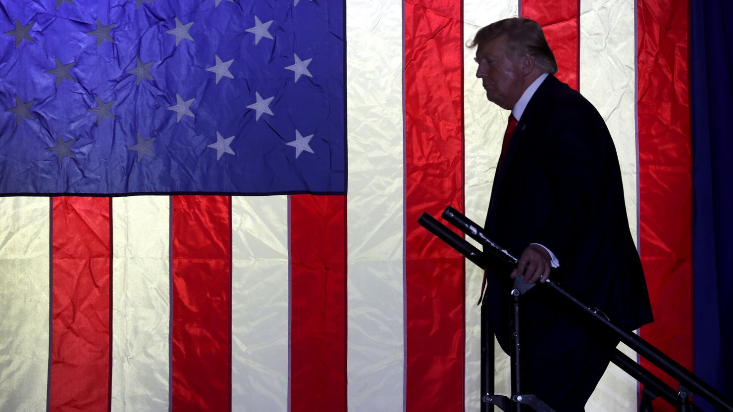 Former President Donald Trump arrives at a rally on April 2, 2022, near Washington, Michigan. 