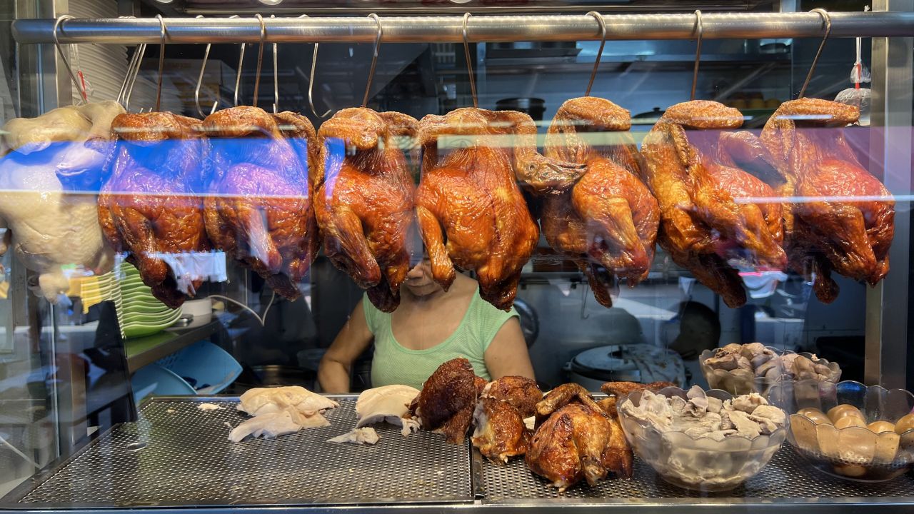 Cooked chicken at a popular stall in Singapore.