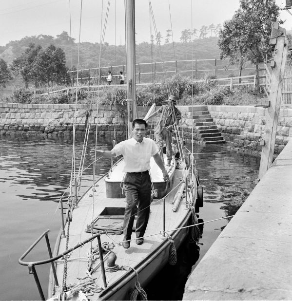 <strong>Blast from the past: </strong>Horie is seen here in 1963, posing aboard his yacht, Mermaid II.