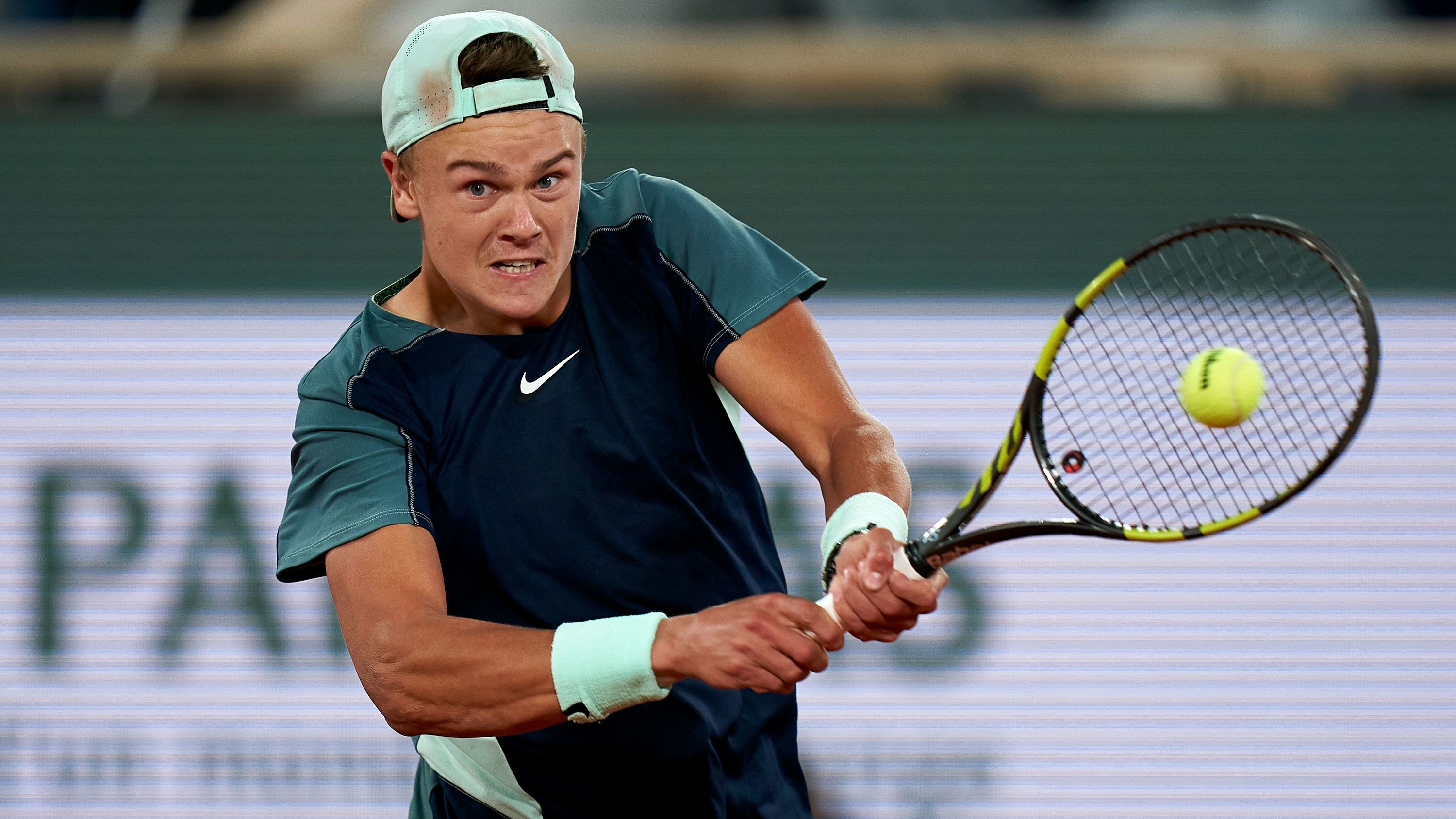 Denmark's Holger Rune celebrates after winning a semi final match against  Norway's Casper Ruud at the Italian Open tennis tournament in Rome, Italy,  Saturday, May 20, 2023. (AP Photo/Alessandra Tarantino Stock Photo 