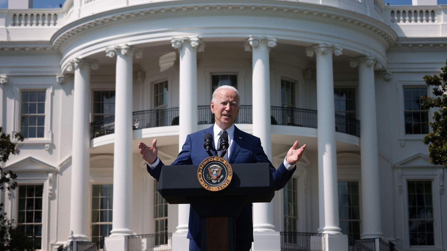 President Joe Biden delivers remarks during an event on the South Lawn of the White House in August 2021 in Washington, DC. 