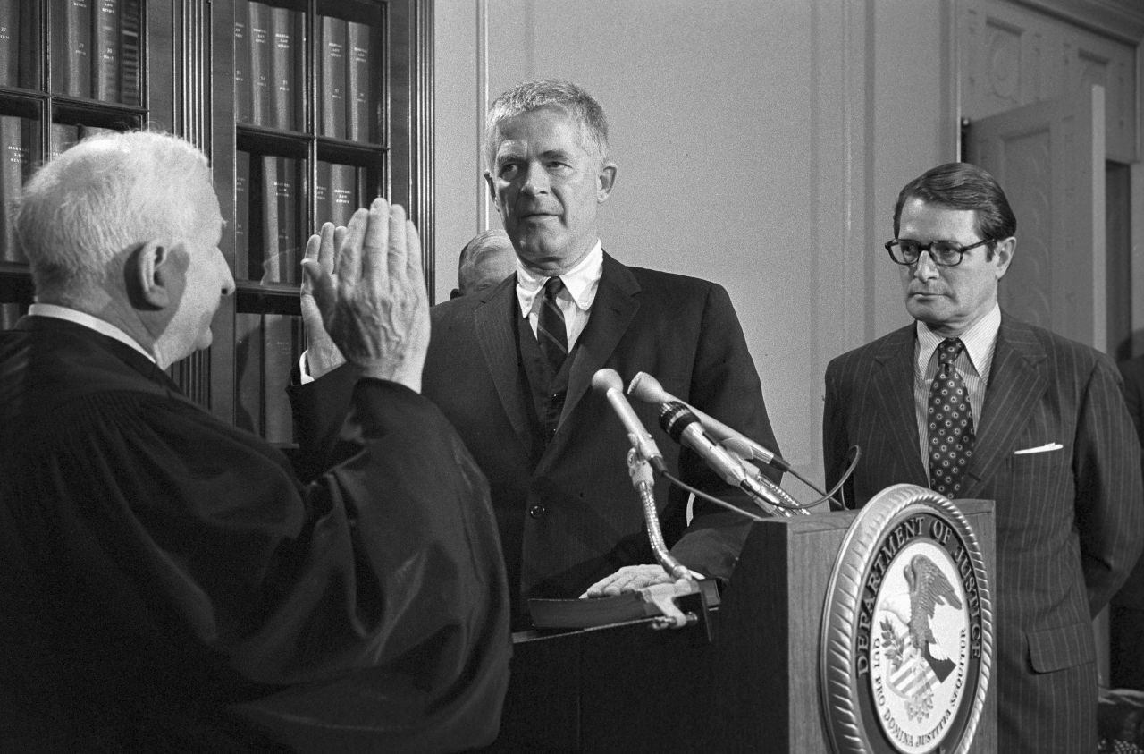 Archibald Cox, center, is sworn in as special prosecutor in the Watergate investigation on May 25, 1973. Cox, a lawyer and law professor, was solicitor general of the United States during John F. Kennedy's administration.