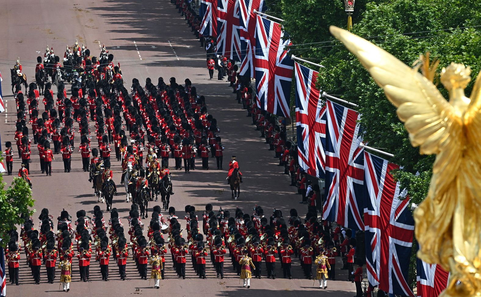 The Trooping the Colour event involved 1,500 soldiers and officers, 400 musicians, 250 horses and 70 aircraft, according to the UK Ministry of Defence.