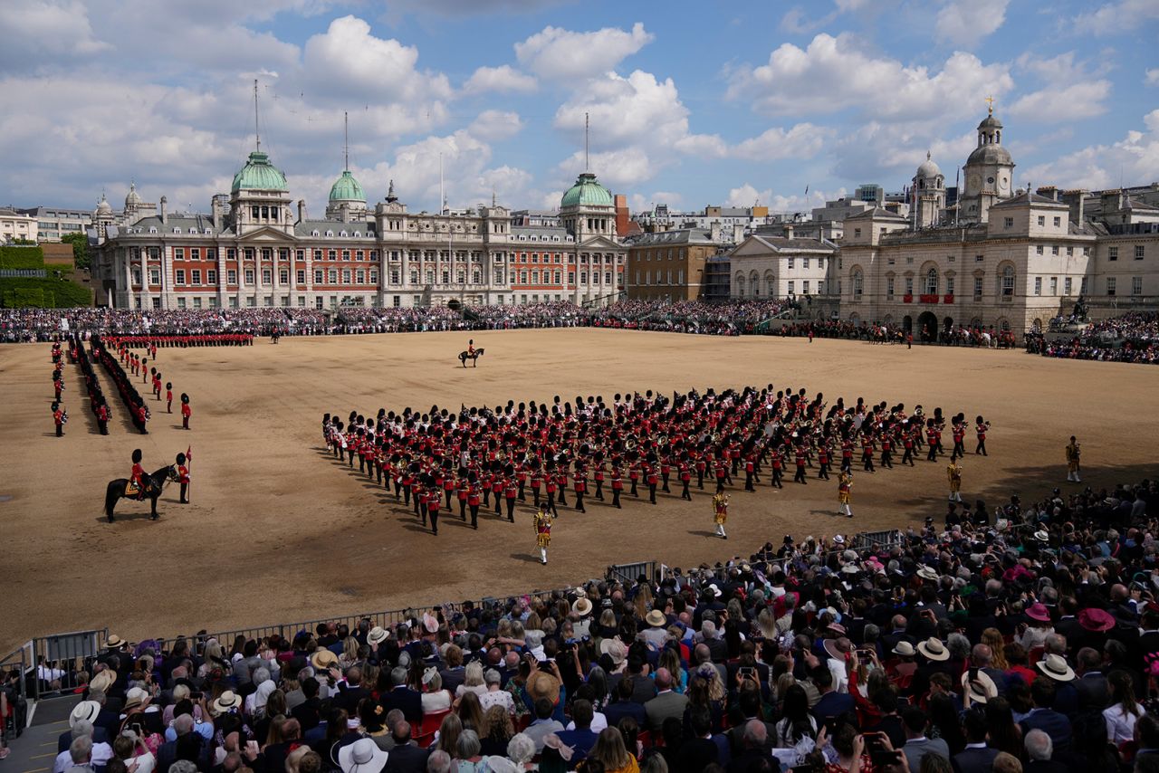 The Queen's Guard marches during the Trooping the Colour parade Thursday.