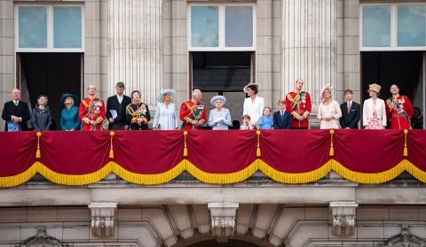 The Queen is joined by members of the royal family on the Buckingham Palace balcony on Thursday.
