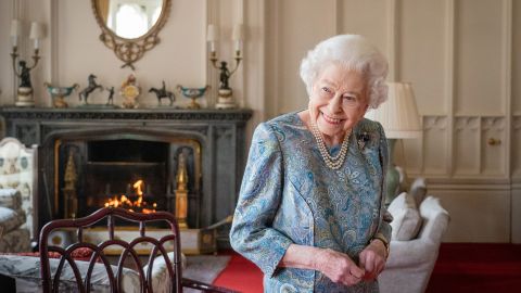 Queen Elizabeth II attends an audience with the President of Switzerland Ignazio Cassis at Windsor Castle on April 28, 2022.
