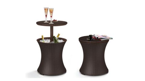 essential remote working products Keter Cool Bar Gray Resin Outdoor Accent Table and Cooler in One
