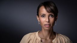 Rwandan-French actress and former Miss France Sonia Rolland poses for a photo session during the 4th edition of the Cannes International Series Festival (Canneseries), in Cannes, southern France, on October 13, 2021. 