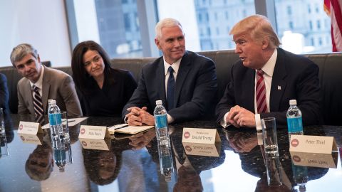 Sandberg appears alongside other tech execs during a meeting with President-elect Donald Trump at Trump Tower, December 14, 2016.