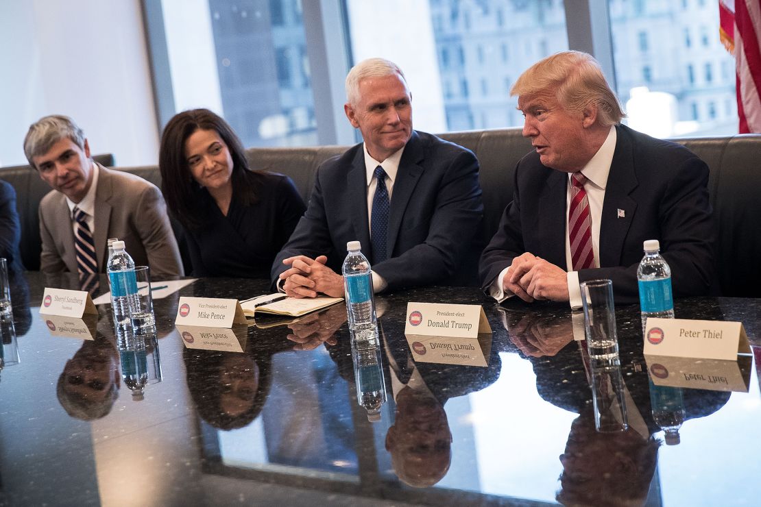 Sandberg appears alongside other tech execs during a meeting with President-elect Donald Trump at Trump Tower, December 14, 2016.