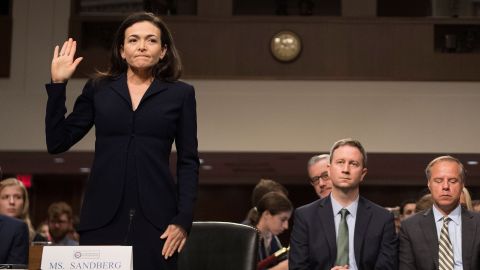 Facebook COO Sheryl Sandberg is sworn in to testify before the Senate Intelligence Committee on Capitol Hill in Washington, DC, on September 5, 2018. 