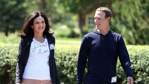 Mark Zuckerberg walks with Sheryl Sandberg after a session at the Allen & Company Sun Valley Conference on July 08, 2021 in Sun Valley, Idaho. 