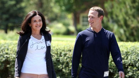 Mark Zuckerberg walks with Sheryl Sandberg after a session at the Allen & Company Sun Valley Conference on July 08, 2021 in Sun Valley, Idaho.