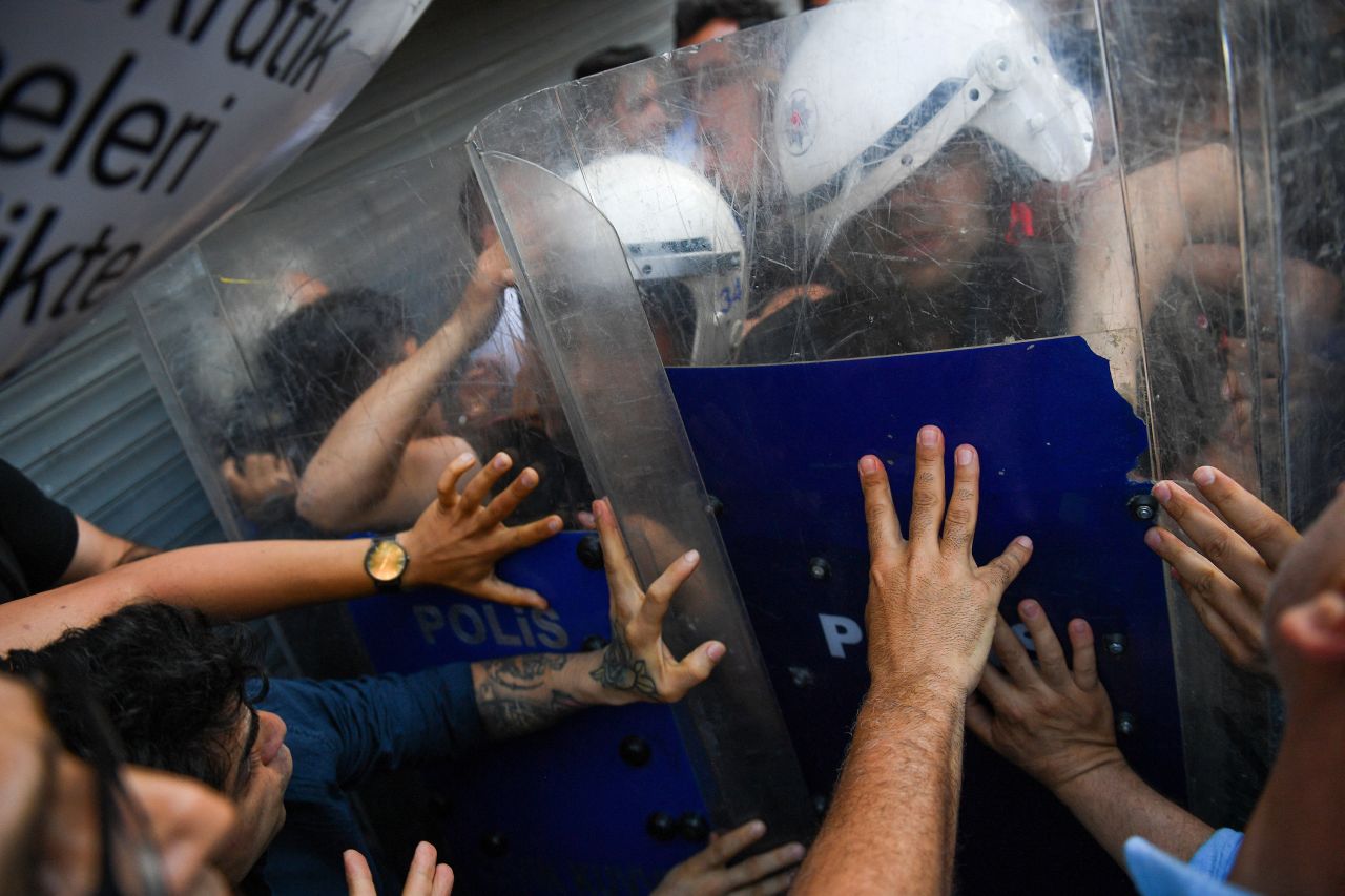 Police clash with protesters near Istanbul's Taksim Square on Tuesday, May 31. It was the ninth anniversary of <a href="https://www.cnn.com/2013/07/08/world/meast/turkey-protests/index.html" target="_blank">authorities' crackdown on anti-government protesters there.</a>