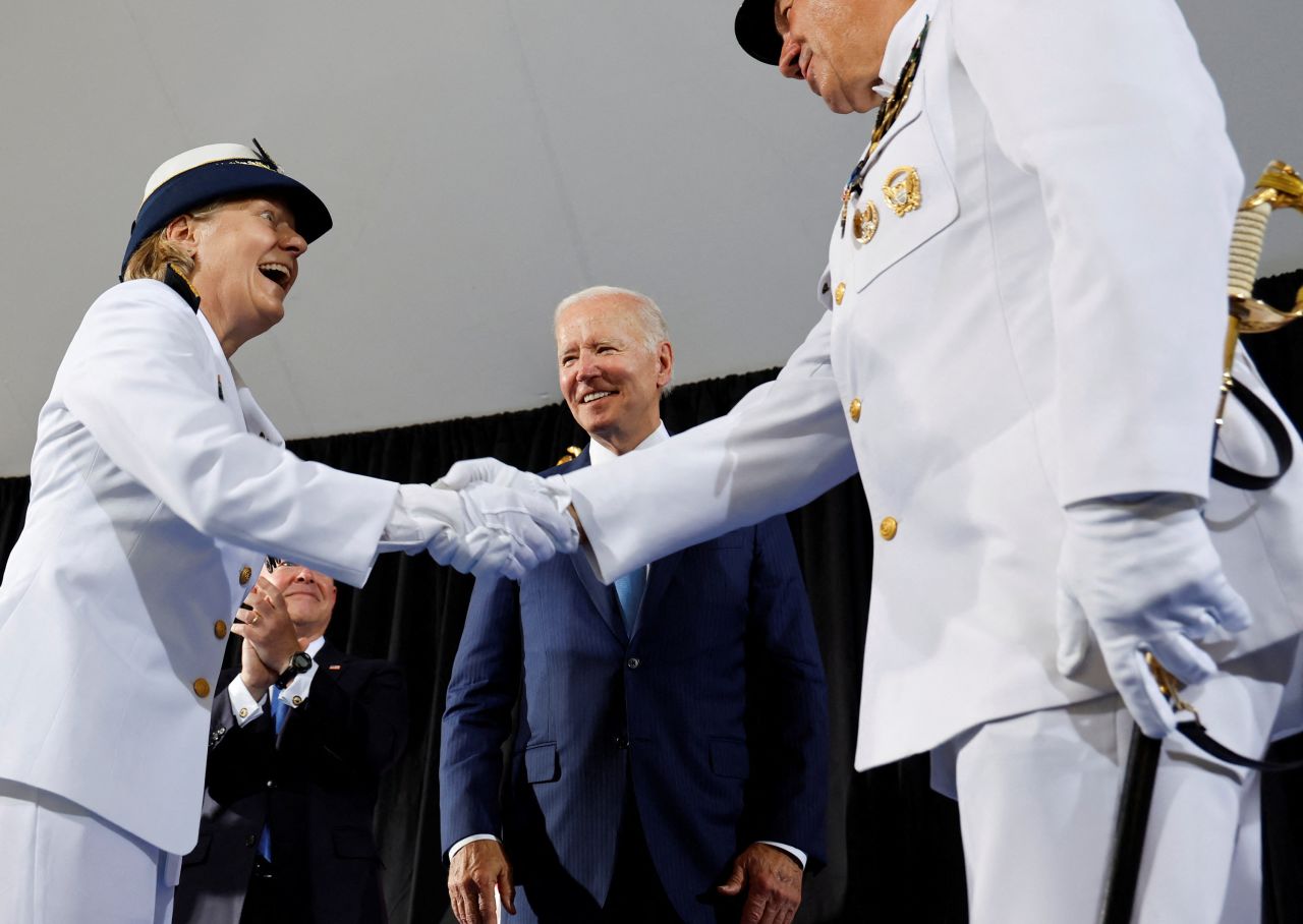 US President Joe Biden participates in a change-of-command ceremony as Adm. Linda Fagan becomes the new commandant of the US Coast Guard on Wednesday, June 1. She is <a href="https://www.cnn.com/2022/06/01/politics/first-female-us-coast-guard-commandant/index.html" target="_blank">the first woman to lead a branch of the US armed forces.</a>