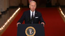 US President Joe Biden speaks about the recent mass shootings and urges Congress to pass laws to combat gun violence at the Cross Hall of the White House in Washington, DC, June 2, 2022.