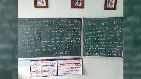 Russian infantrymen smashed up a Ukrainian faculty. Then they purportedly left messages for pupils urging peace