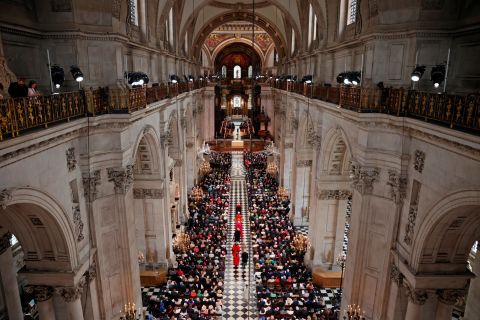 More than 400 people were invited to the event recognizing the Queen's lifetime of service. The congregation included key workers, teachers and public servants as well as representatives from the Armed Forces, charities, social enterprises and voluntary groups, according to Buckingham Palace. London Mayor Sadiq Khan was among those in the audience.