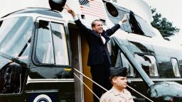 President Richard Nixon Departing the White House on the Presidential Helicopter, Marine/Army One, for the Last Time as President, August 9, 1974