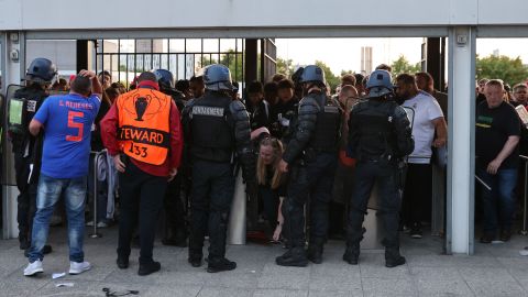 Police patrol the gates at Paris' Stade de France. 