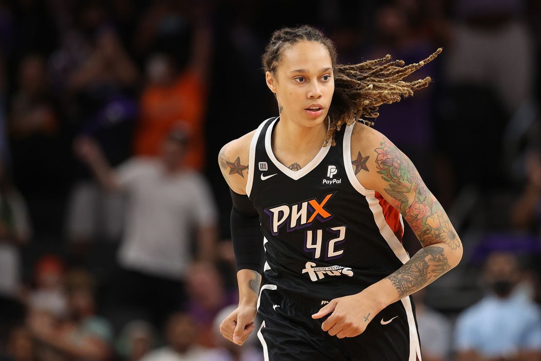 Griner playing for the Phoenix Mercury during the WNBA playoffs in October 2021.