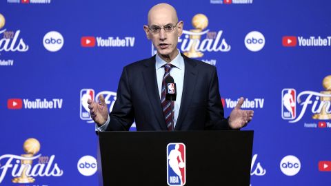 NBA commissioner Adam Silver speaks to the media prior to Game One of the 2022 NBA Finals.