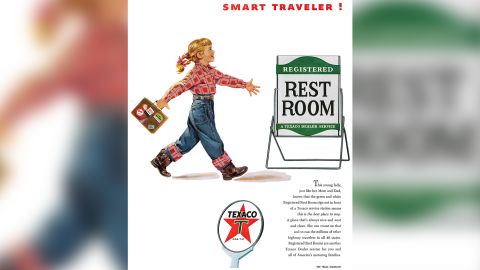 An advertisement for Texaco stations in 1954, part of the company's "Registered Rest Room" program.