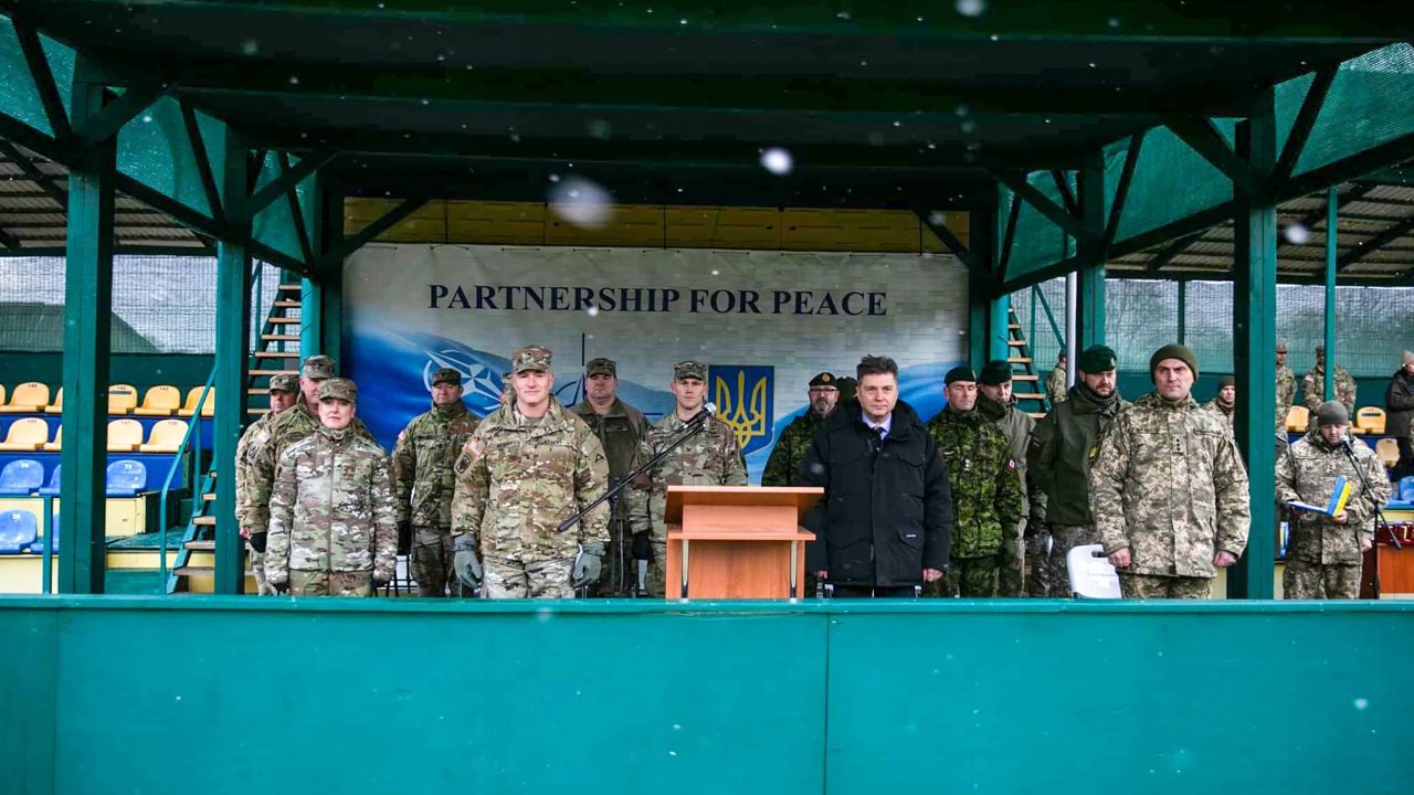 File photo from November 2021 showing the transfer of the Ukraine training mission from the Washington National Guard's 81st Stryker Brigade Combat Team, known as Task Force Raven to the Florida National Guard's 53rd Infantry Brigade Combat Team, known as Task Force Gator. 