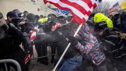WASHINGTON, DC - JANUARY 6: Trump supporters clash with police and security forces as people try to storm the US Capitol on January 6, 2021 in Washington, DC. Demonstrators breeched security and entered the Capitol as Congress debated the 2020 presidential election Electoral Vote Certification. (photo by Brent Stirton/Getty Images)