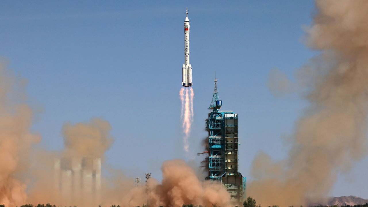 The crewed spaceship Shenzhou-14, atop a Long March-2F carrier rocket, is launched from the Jiuquan Satellite Launch Center in northwest China, on June 5.